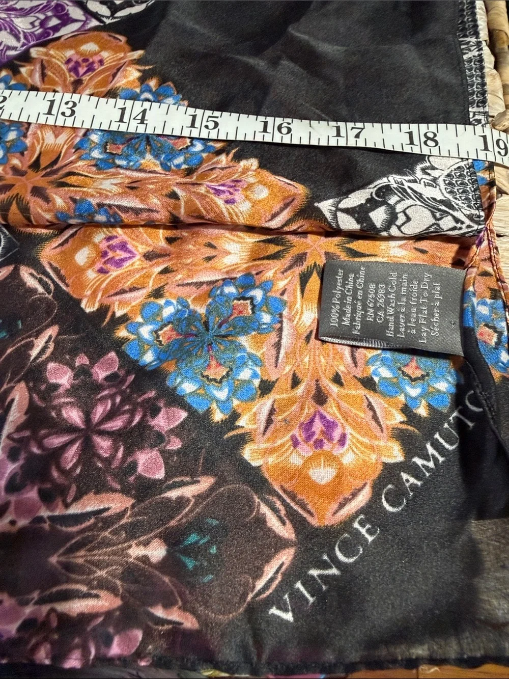 Vince Camuto Patchwork Print Scarf in Purple, Black & Orange